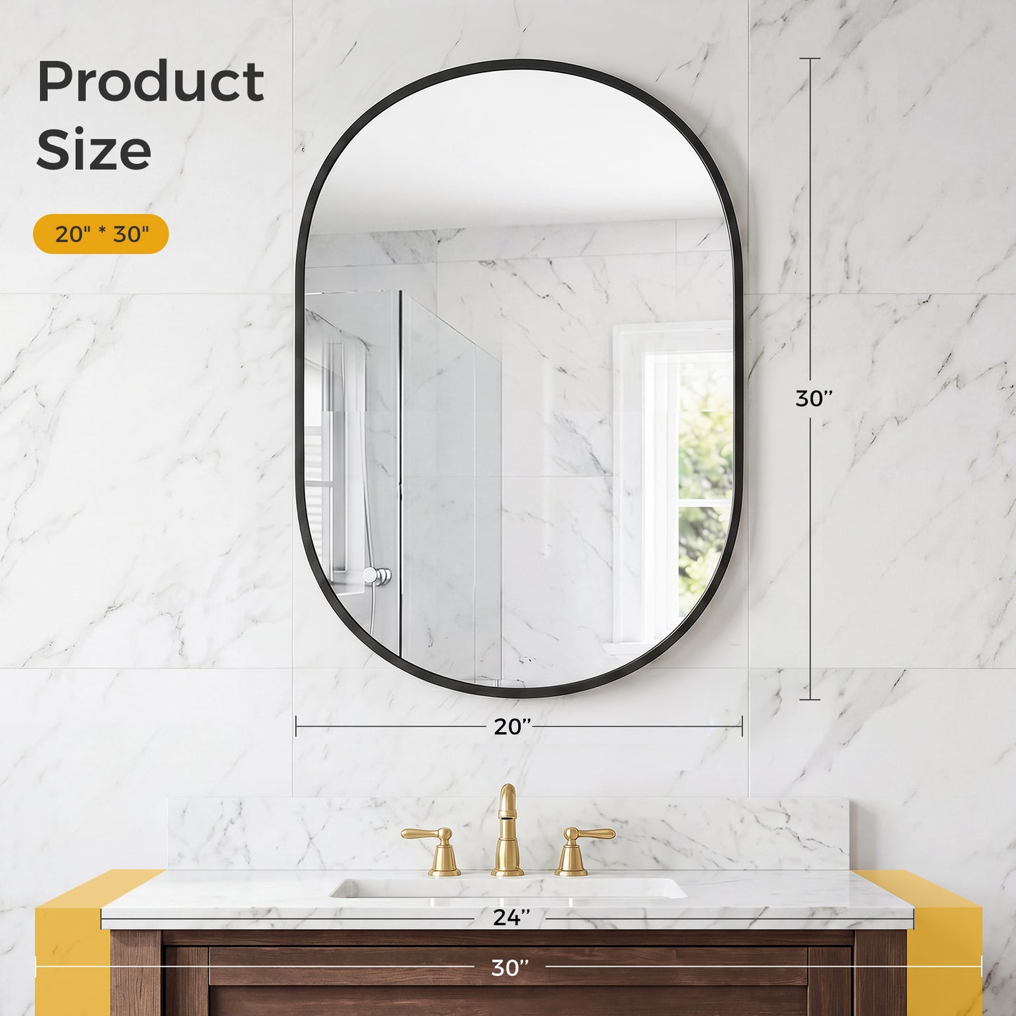 Bathroom Mirror, Oval Wall With Rust-proof Metal Frame And Tempered