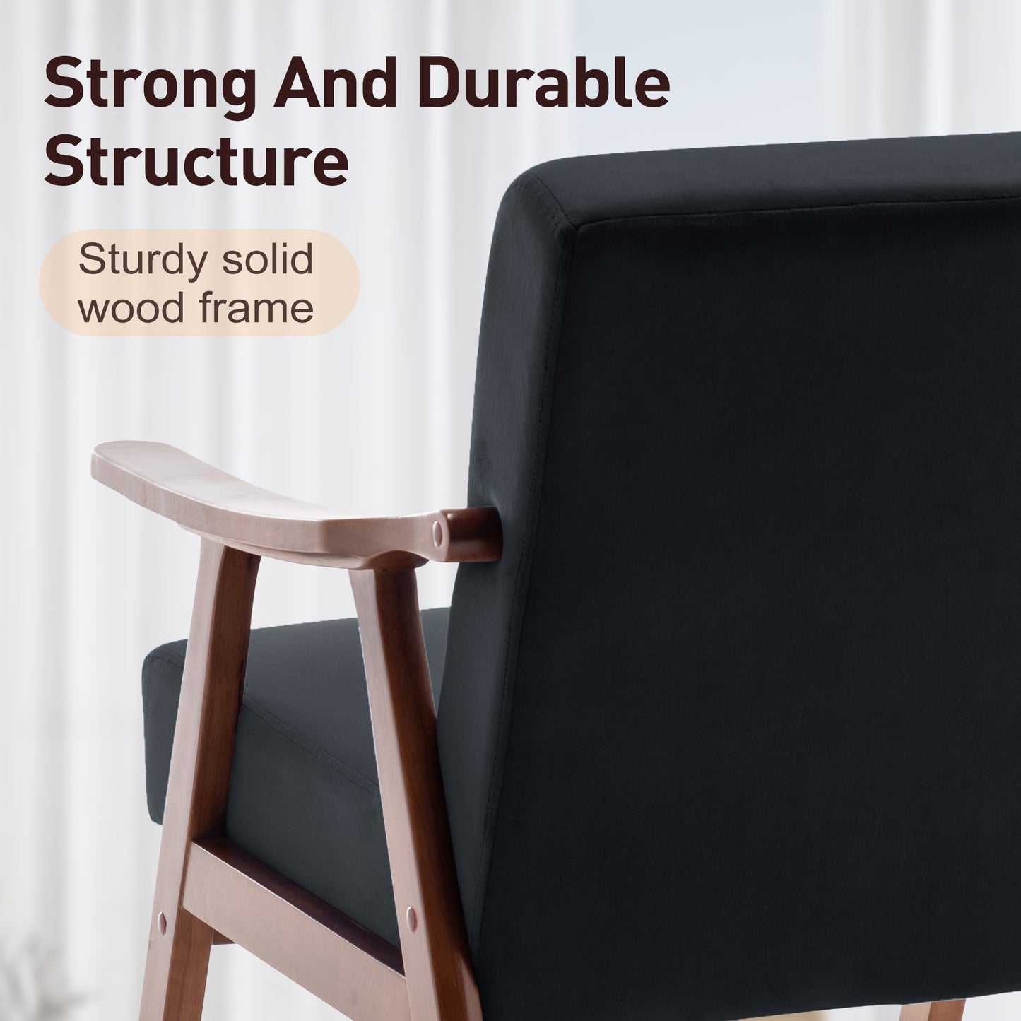 Mid-Century Modern Accent Chair - Black Velvet Lounge Chair