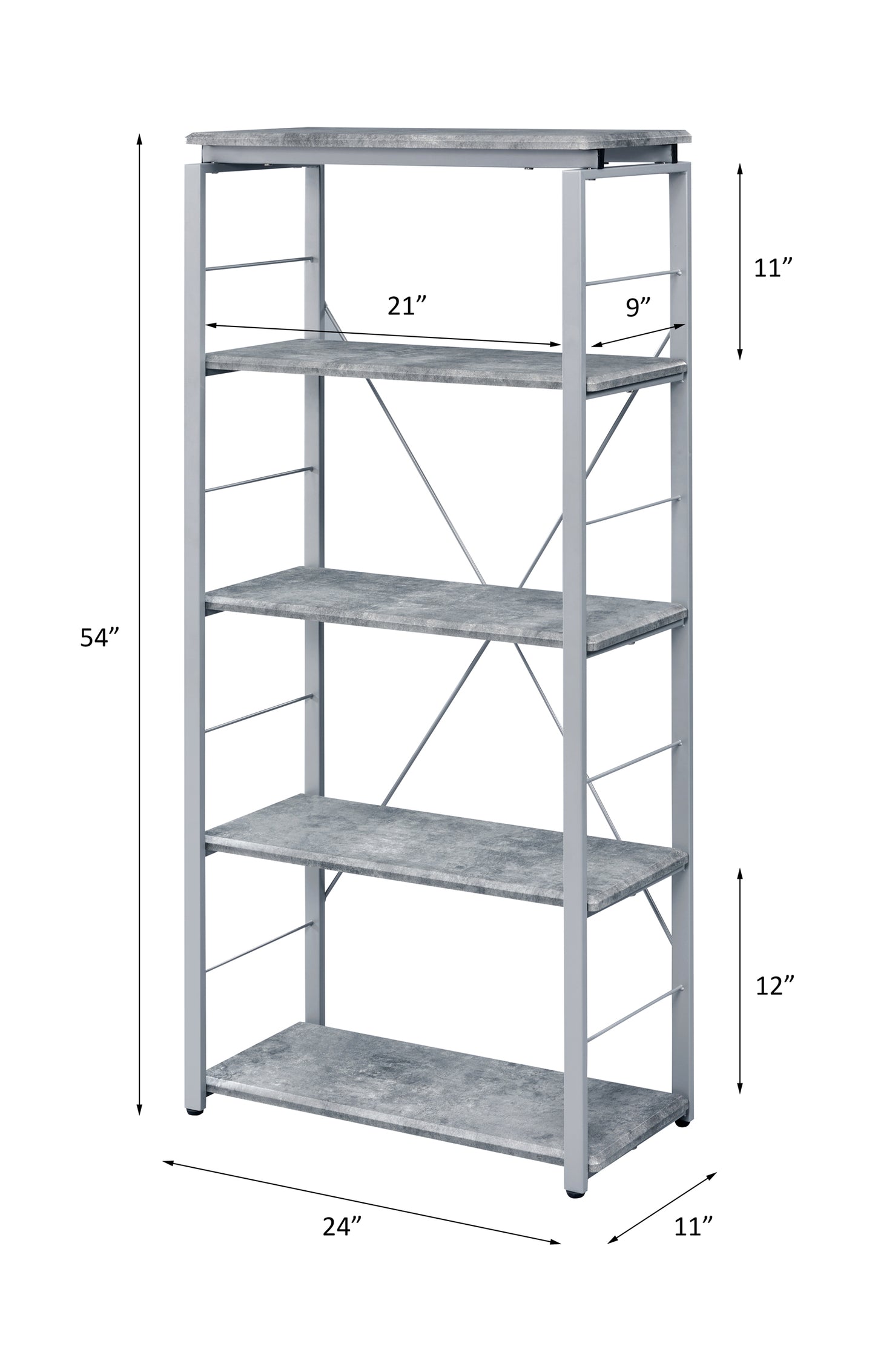 Faux Concrete & Silver Finish Bookshelf - Gray