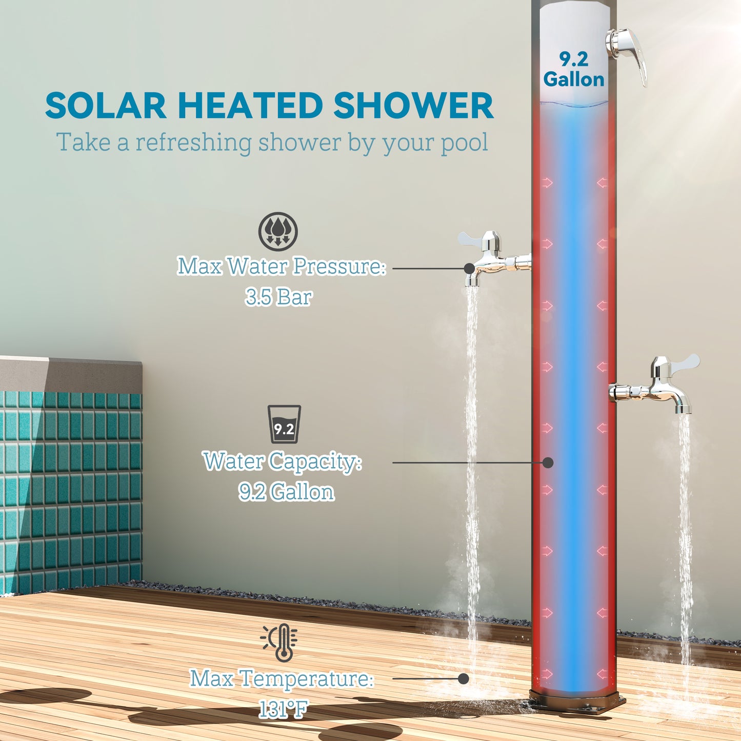 9.2 Gallon Solar Heated Outdoor Shower with Dual Shower Heads