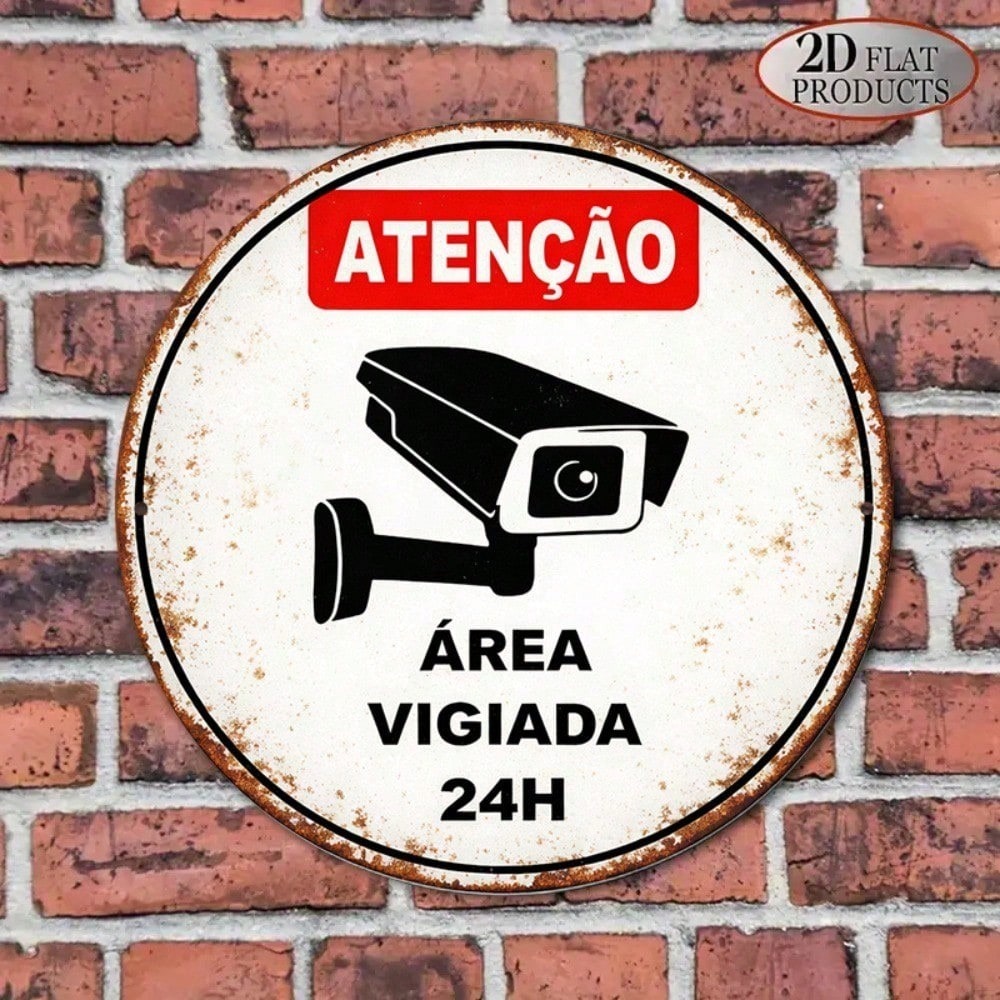 Vintage 24-Hour Surveillance Security Warning Wall Sign - Tin