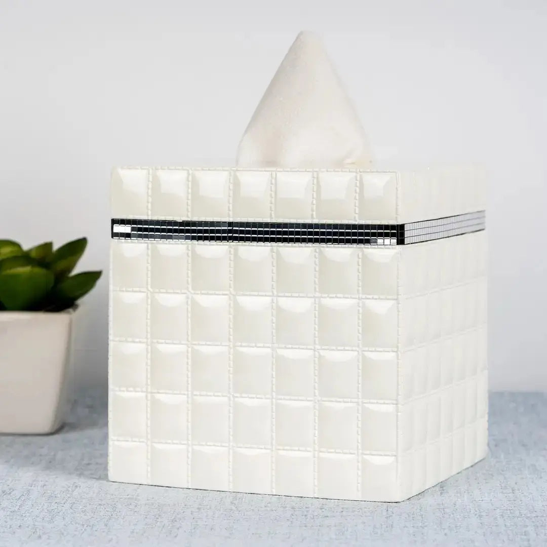 Tissue Box Cover Resin Square Facial Holder White