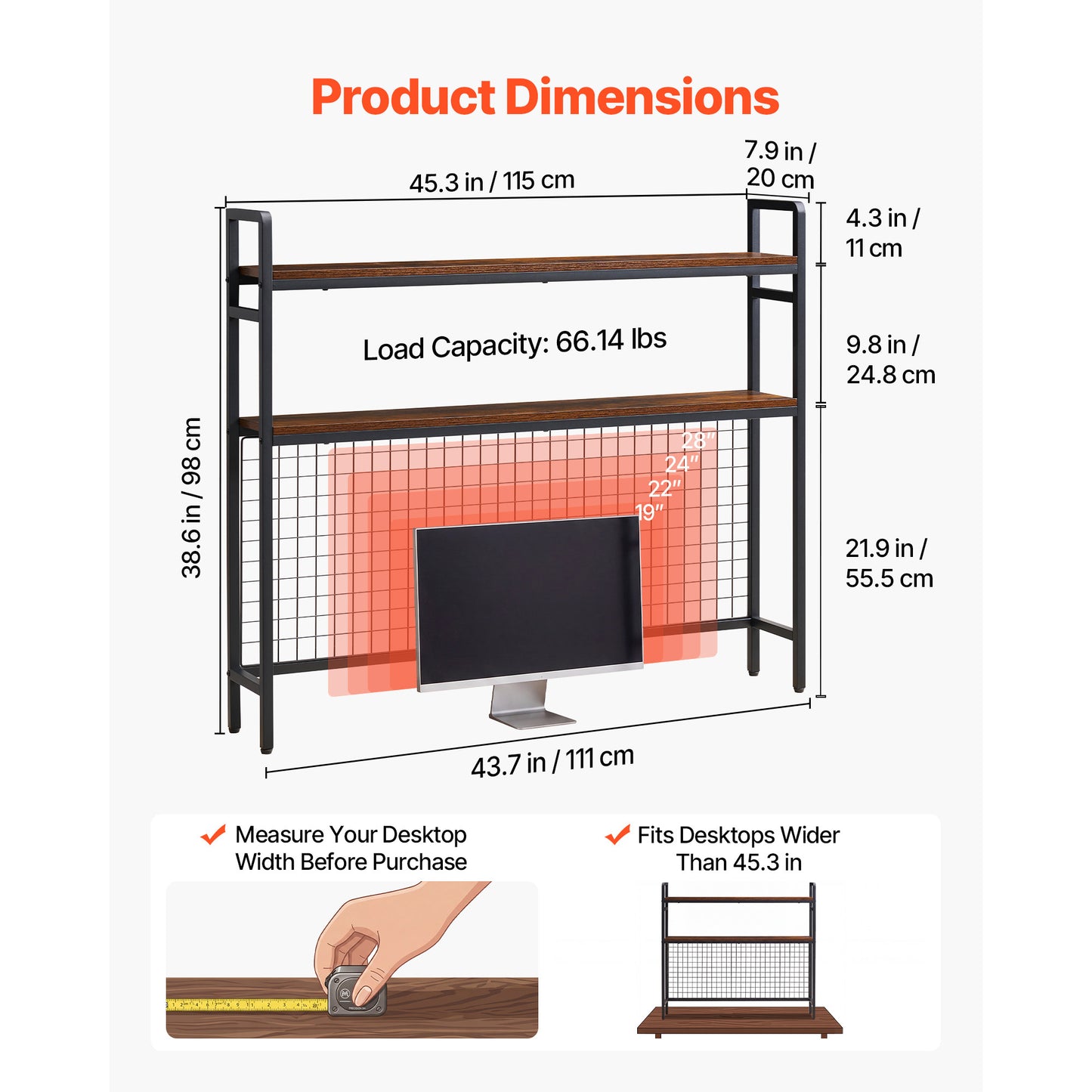 3-Tier Desktop Bookshelf with Metal Frame and Wooden Shelves - Black, Organizer for Dorm, Office, Home