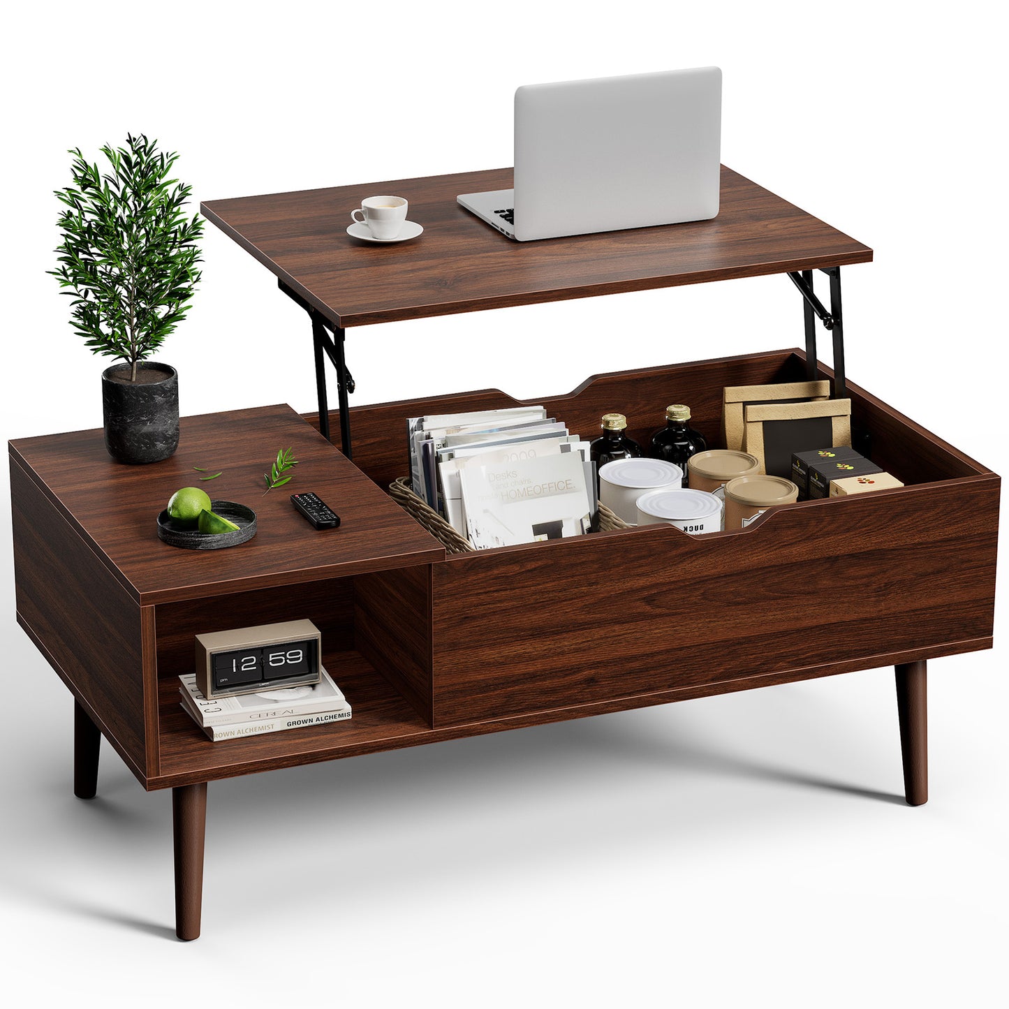 Lift Coffee Table with Storage Shelf and Hidden Compartment