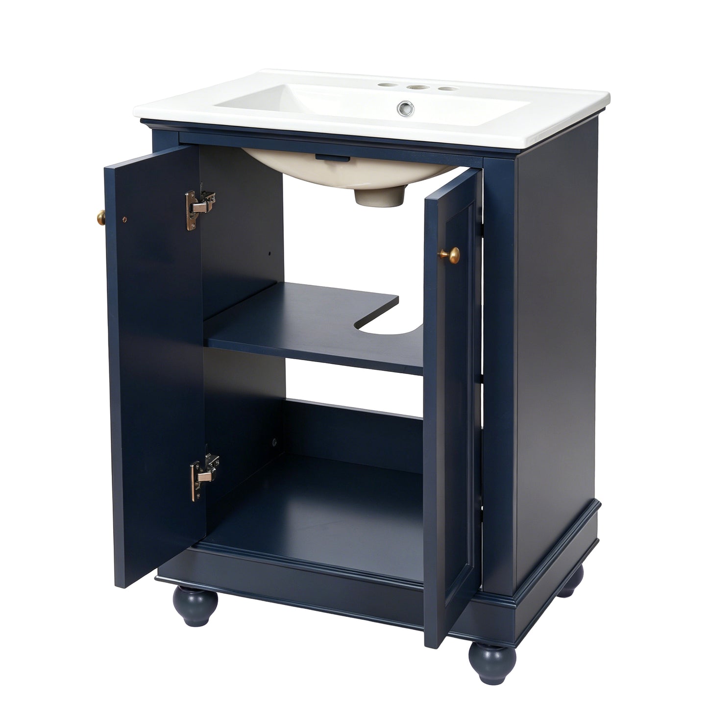 24-Inch Blue Bathroom Vanity Cabinet with Ceramic Sink