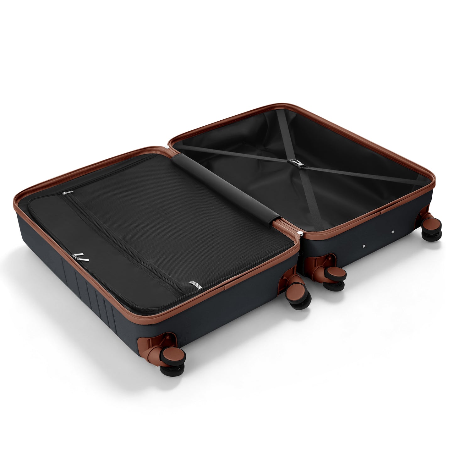 20-Inch Expandable Carry-On Luggage Set with USB Port & Cup Holder - Black+Brown