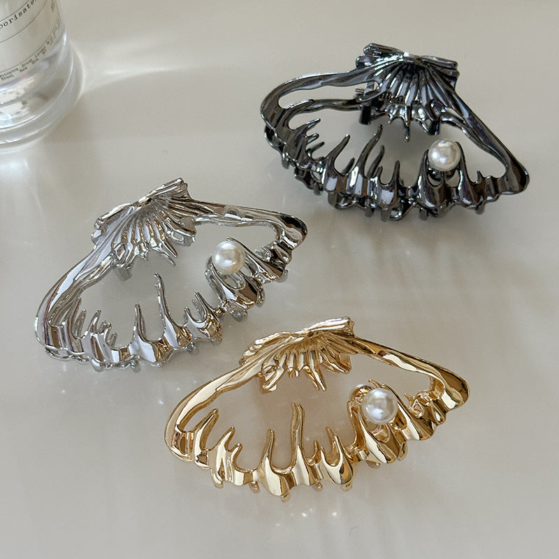 Metallic Hollow Shell Hair Clip - Handmade Metal Barrette