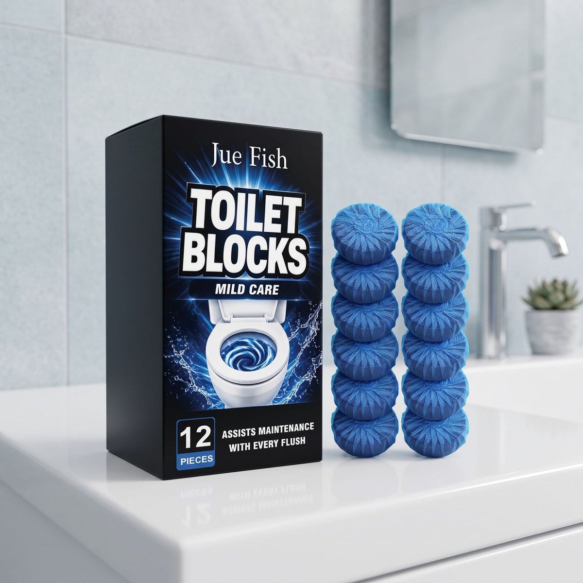 Toilet Cleaner Tablets 12-Pack - Fresh Fragrance, Stain & Odor Removal