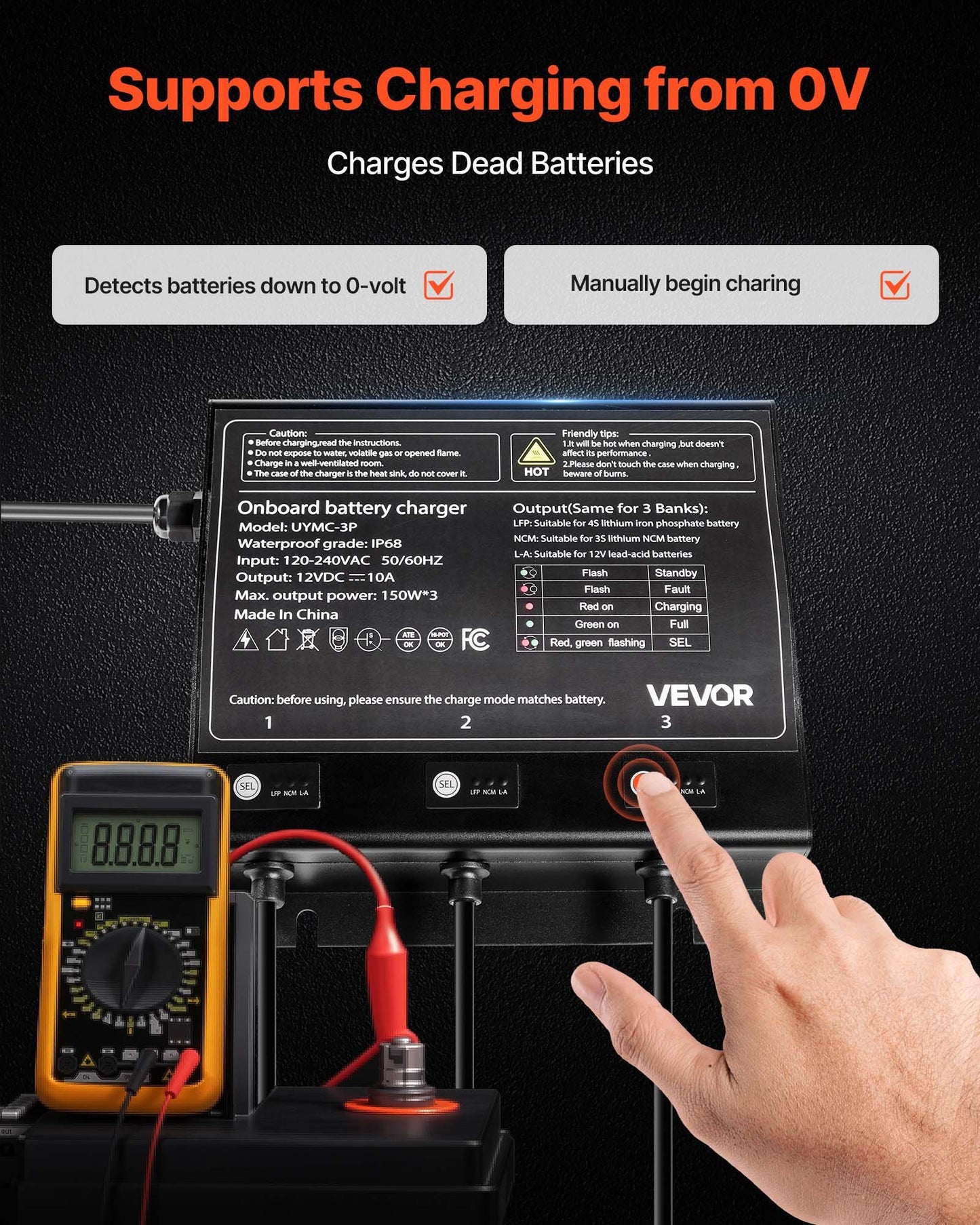 Marine Battery Charger 3-Bank 12V 10A Waterproof IP68 for Boat RV