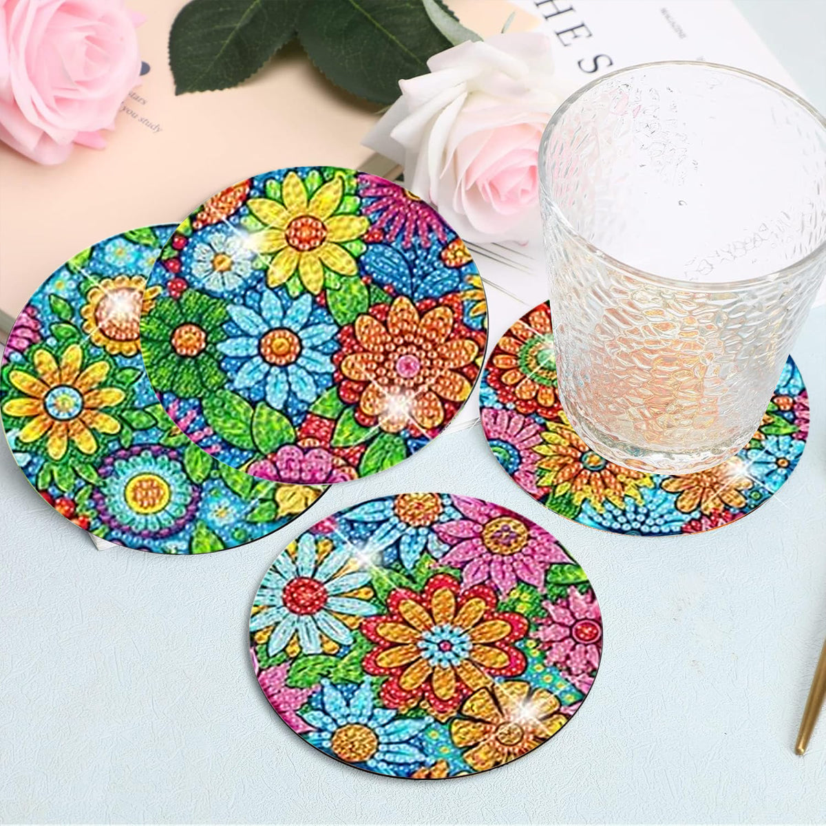 16 Pcs Diamond Art Coaster Kit - Colorful Plastic Design