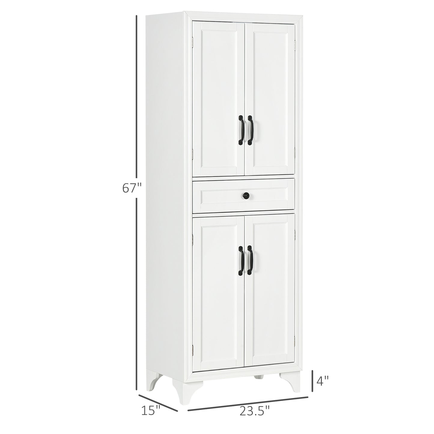 67-Inch White Kitchen Pantry with Drawer & Adjustable Shelves