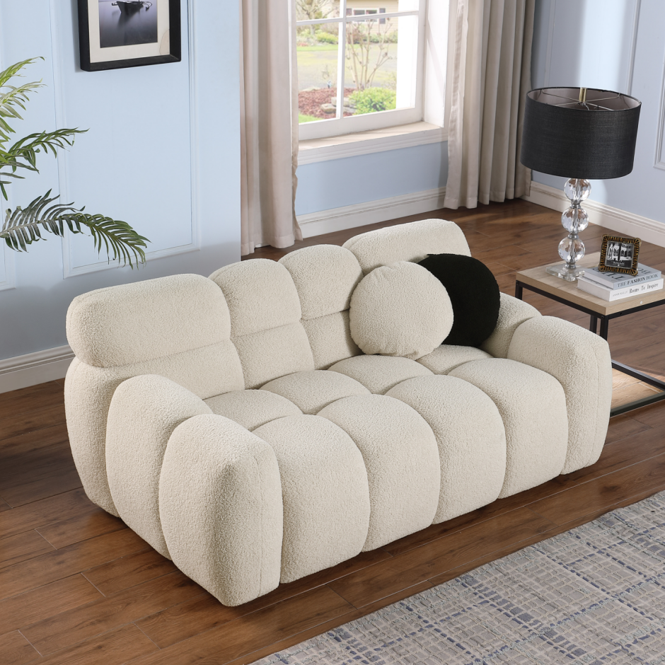 Beige Boucle 2-Seater Marshmallow Sofa - Comfortable Design