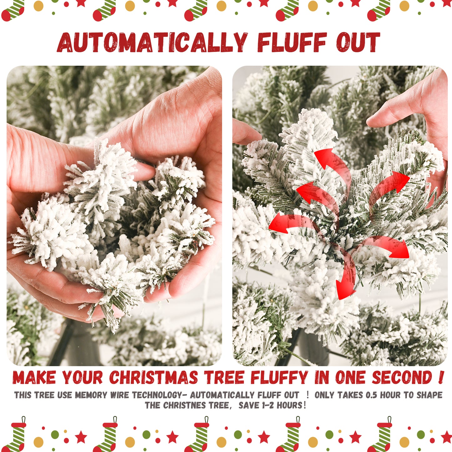 Flocked PVC Christmas Tree with Warm White LED Lights - Multiple Heights
