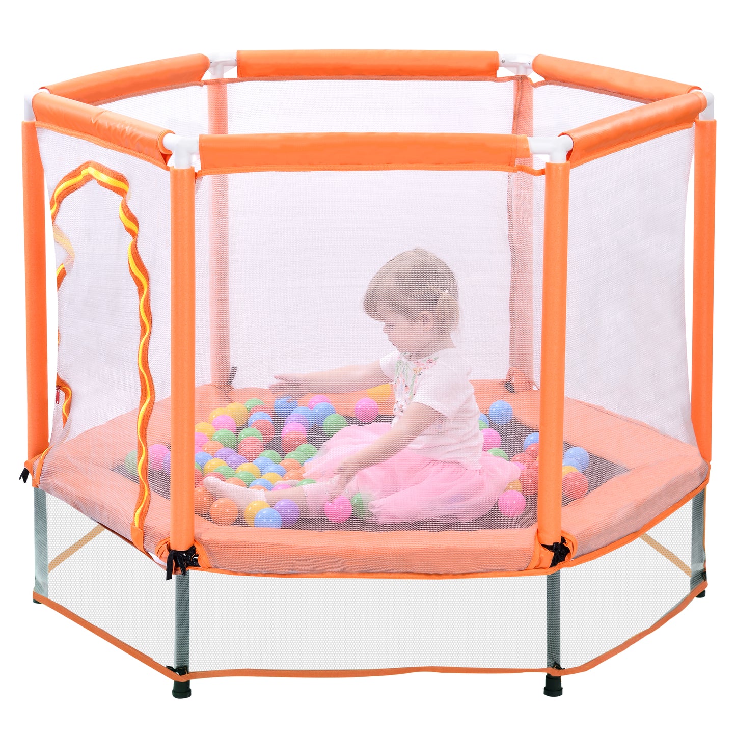 55 Toddlers Trampoline With Safety Enclosure Net And Balls, Indoor