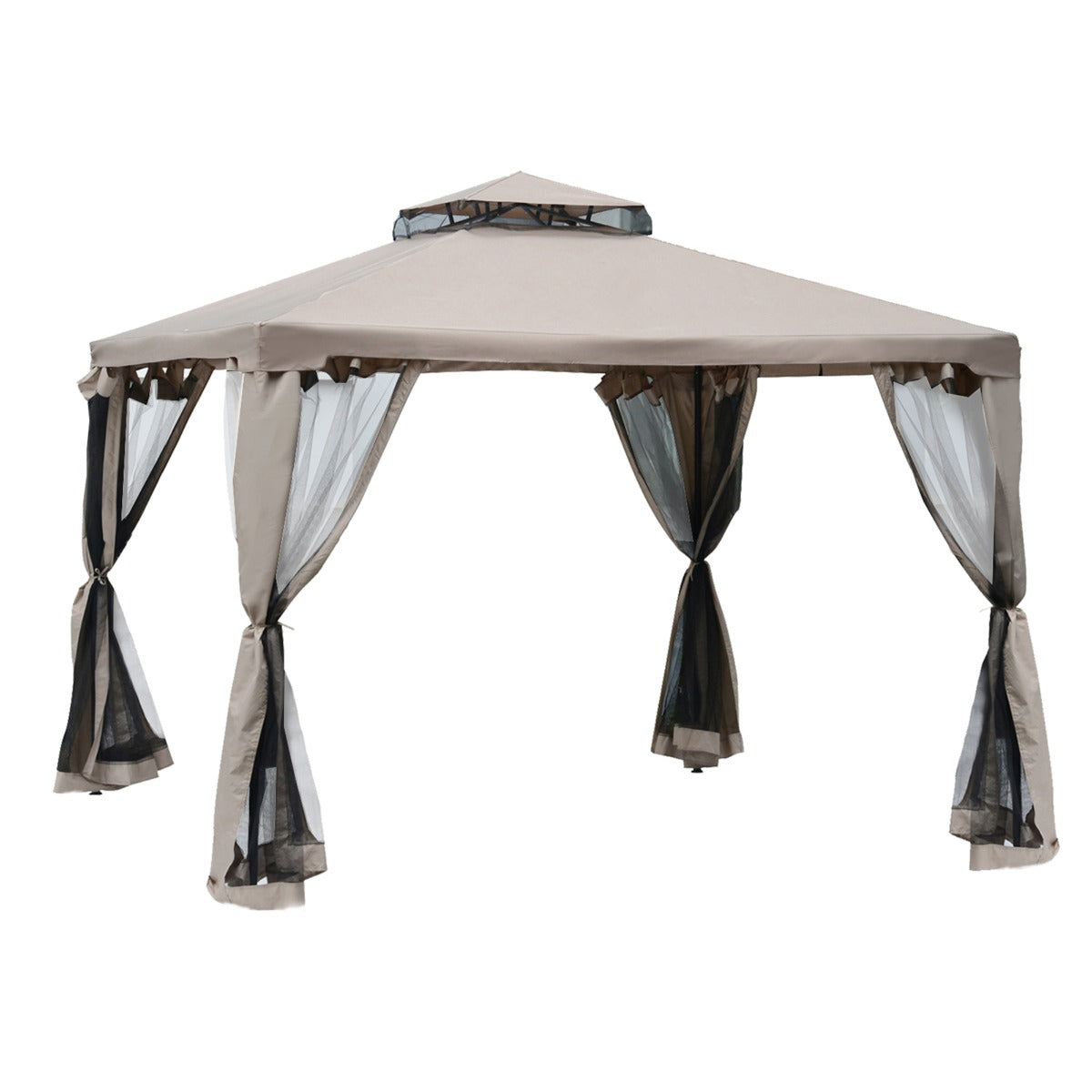 10x10 Outdoor Gazebo Tent with Vented Roof & Netting - Taupe
