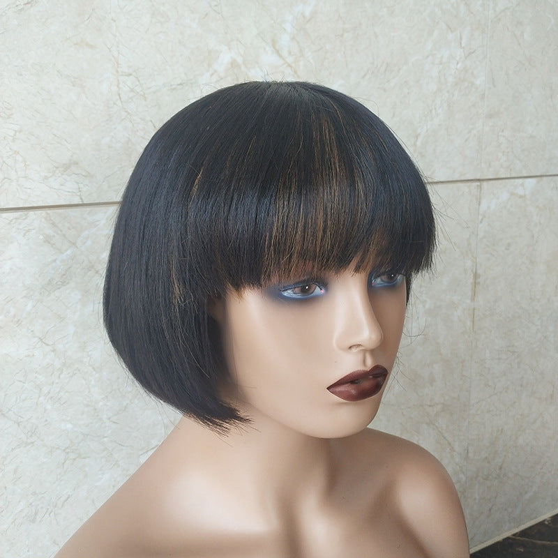 Double Drawn Short Bob Wig Human Hair Black 8-12 Inch for Women