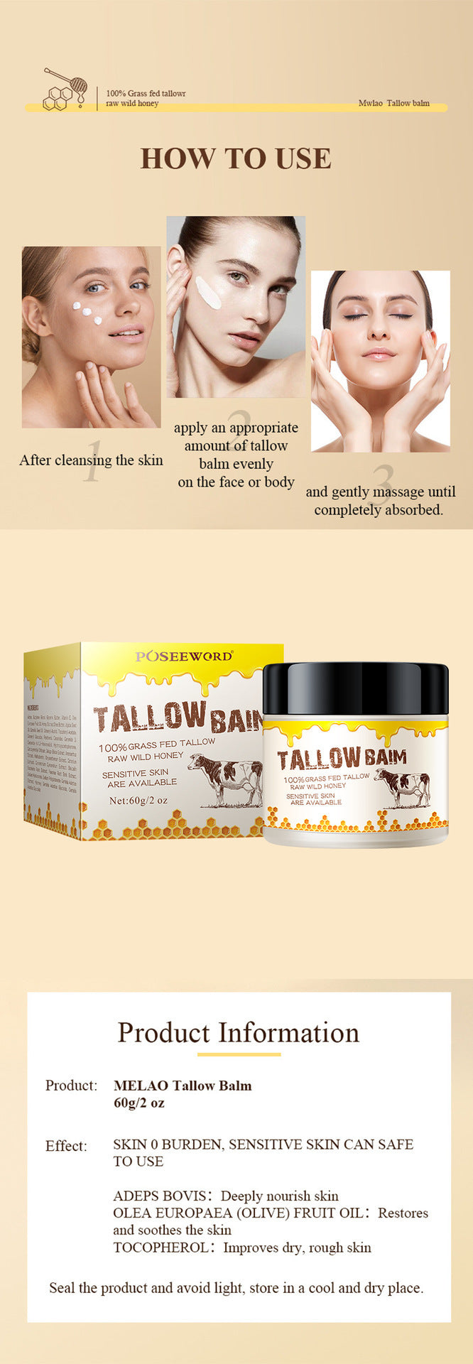 Cow Fat Cream Facial Moisturizer - Deep Hydration & Skin Barrier Repair 60g