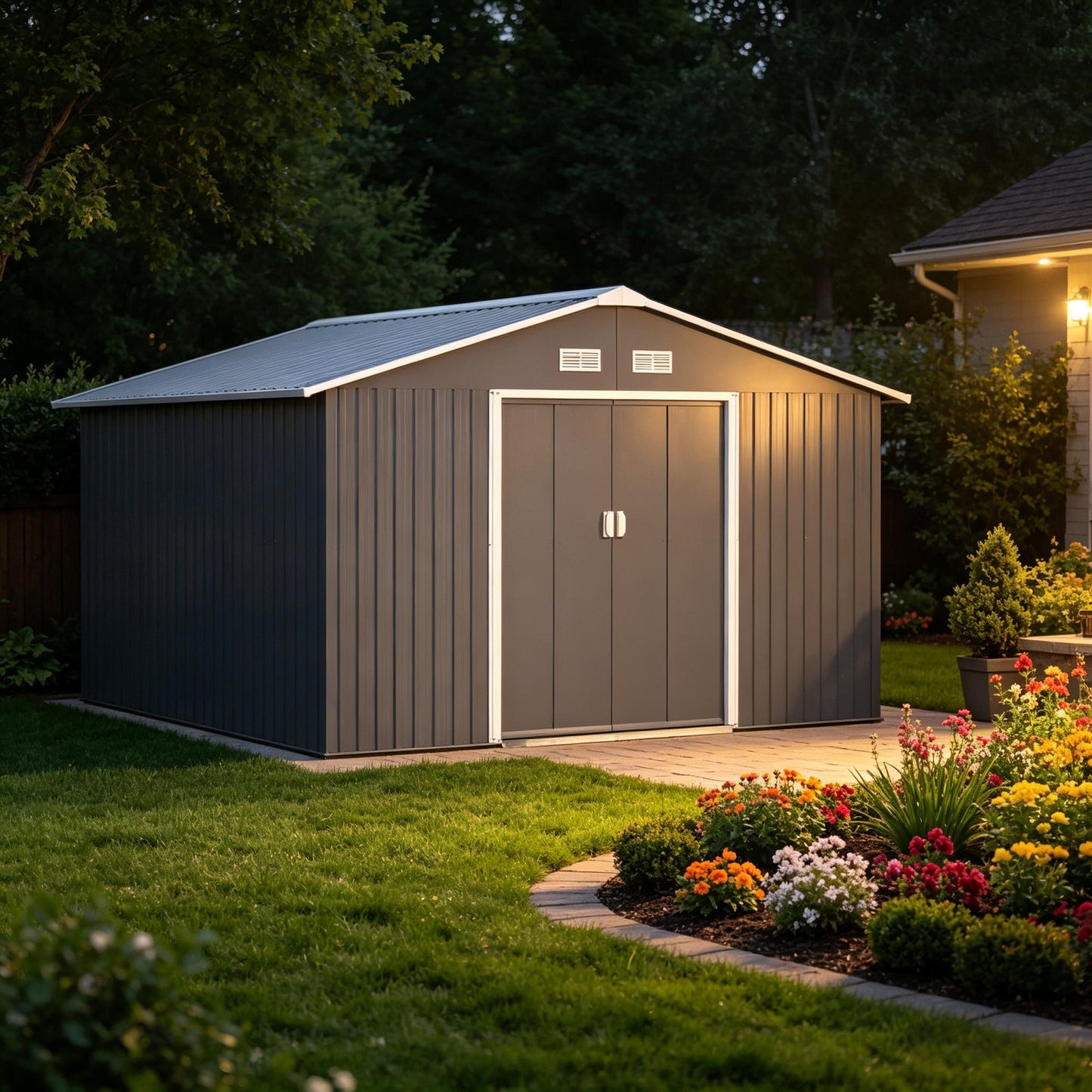 Spacious Garden Storage Shed - Dark Gray Metal Outdoor Shed