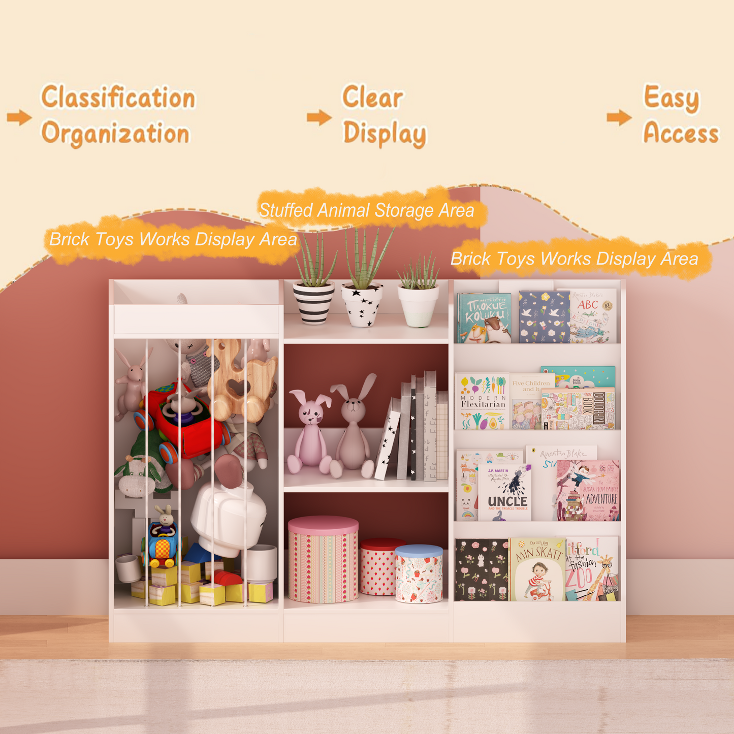 3-in-1 Kids Bookshelf and Toy Storage - White