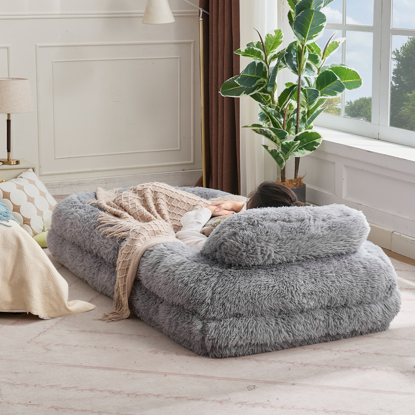 5-Position Adjustable Human Dog Bed & Lazy Sofa - Light Gray
