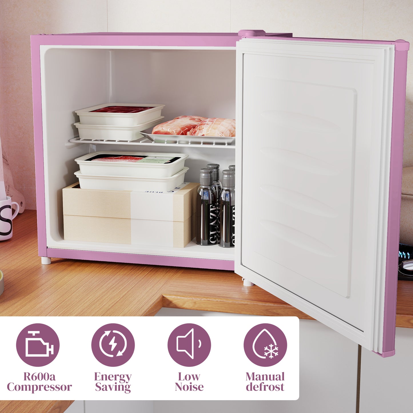 Mini Freezer 1.1 Cu.Ft Compact Upright Freezer with Removable Shelves - Pink