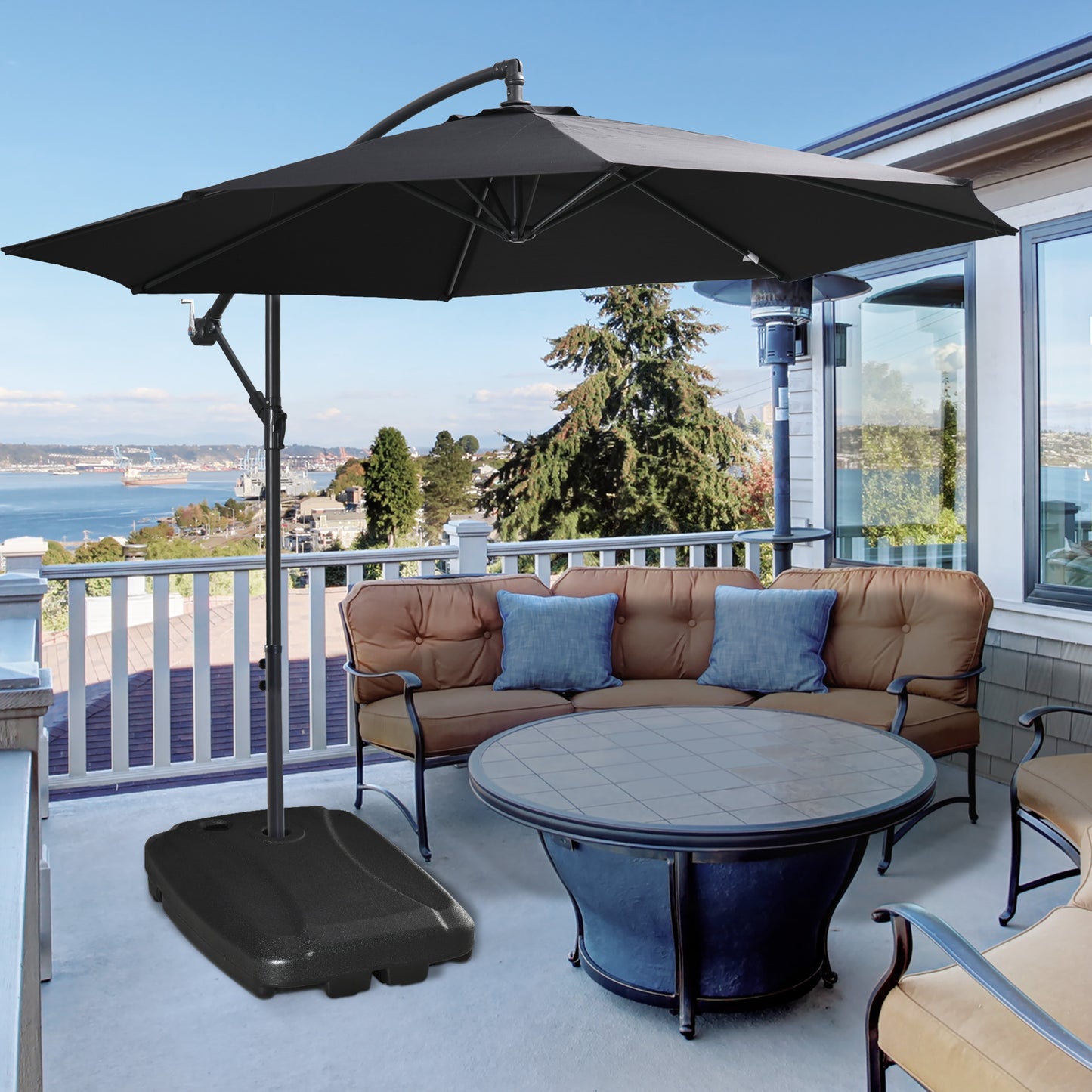 Portable Cantilever Umbrella Base with Wheels - Black
