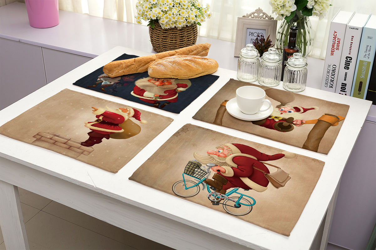 Santa Claus Printed Cotton Linen Placemat - Modern Kitchen Table Decor