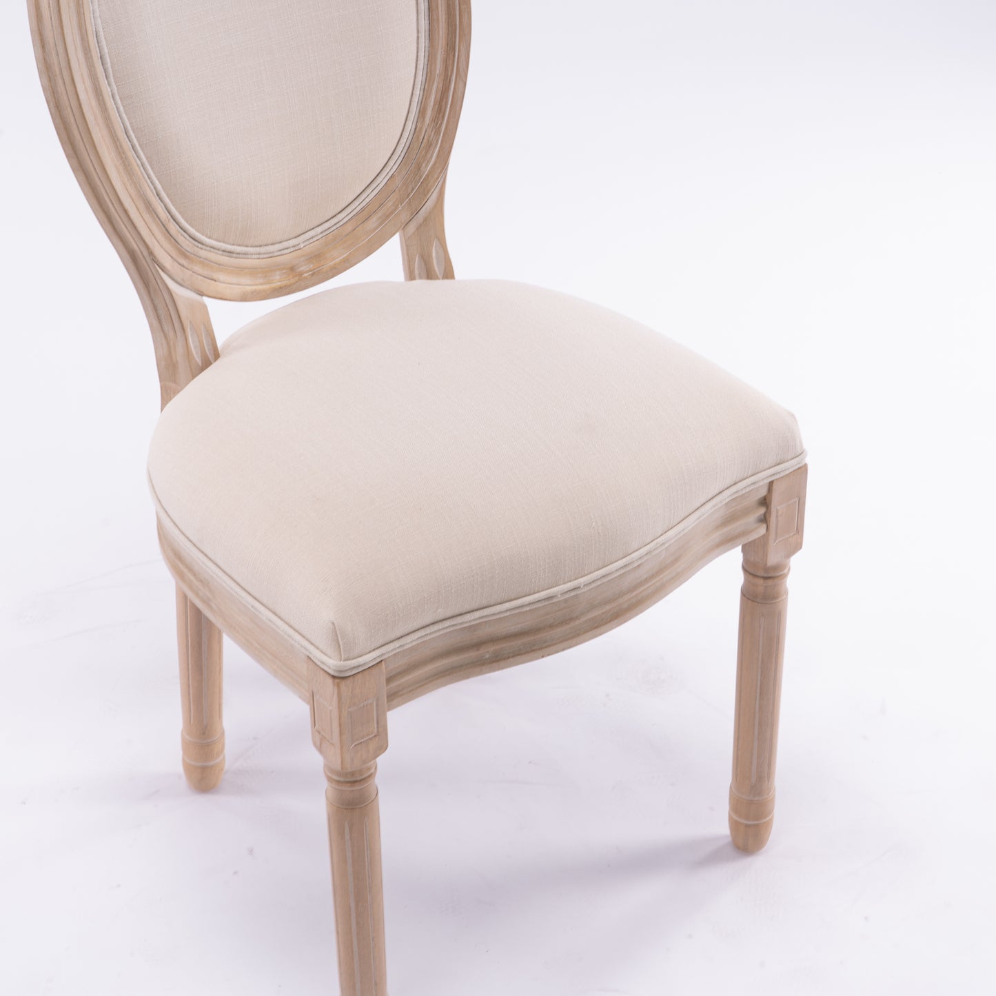 Beige French Style Solid Wood Frame Oval Back Dining Chairs - Set of 2