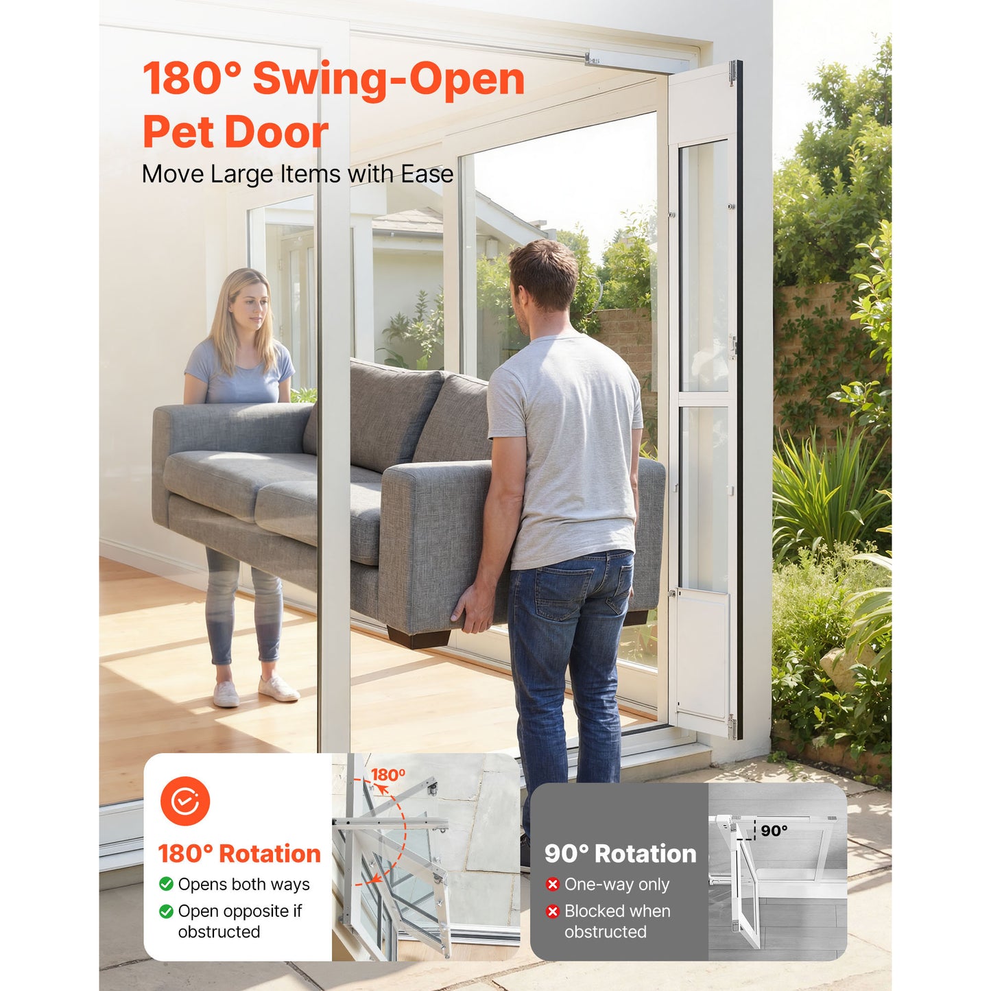 Adjustable Dog Door for Sliding Glass Door - Medium Dogs, Aluminum Frame, Lockable
