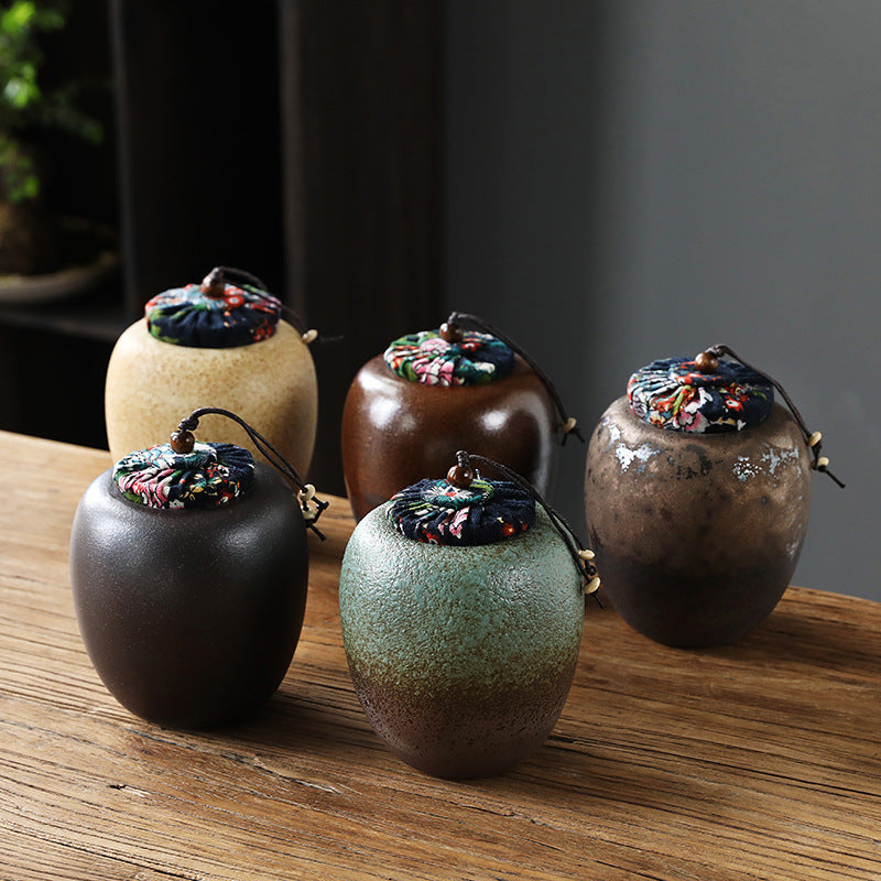 Coarse Ceramic Tea Caddy Airtight Canister for Pu-erh Tea Kitchen Storage