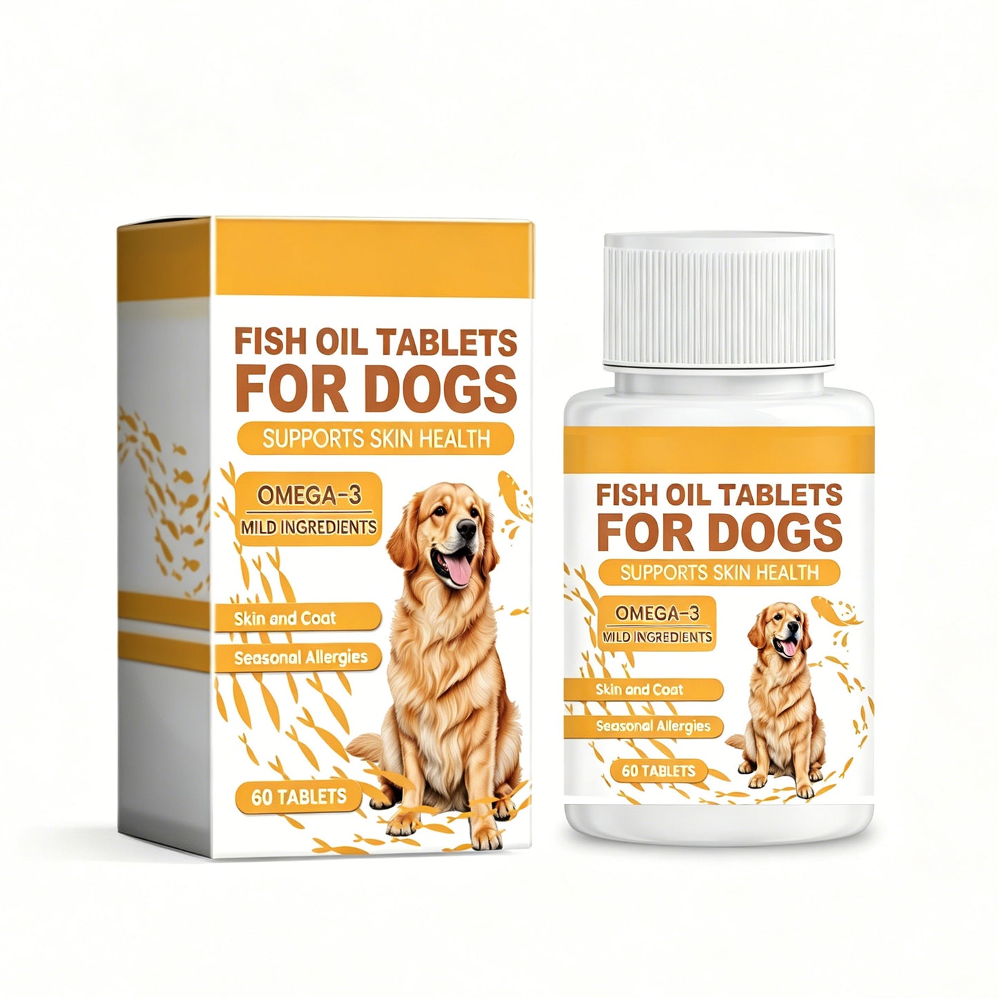Dog Fish Oil Chewable Tablets - Skin Coat Support for Allergies & Digestion, 60 Count