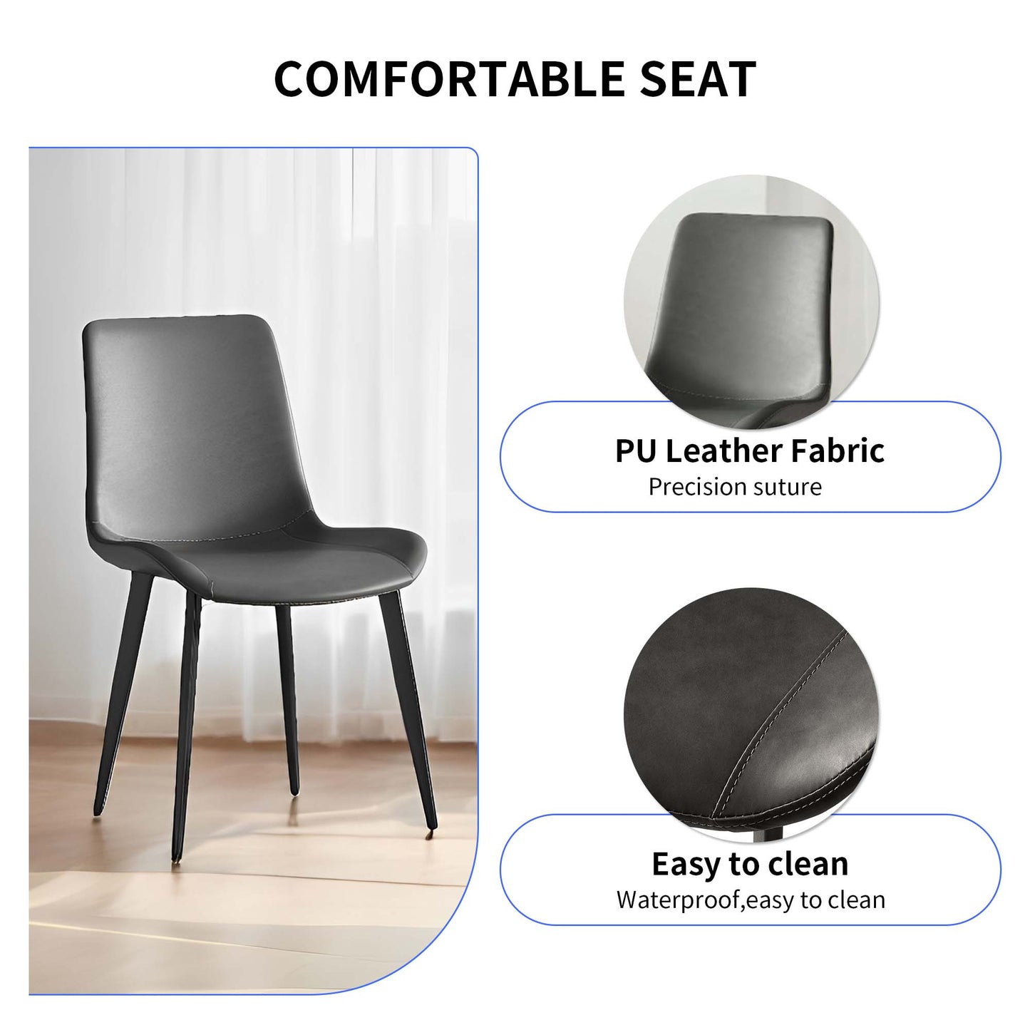 Modern Grey Dining Chairs Set of 4 - Upholstered Faux Leather
