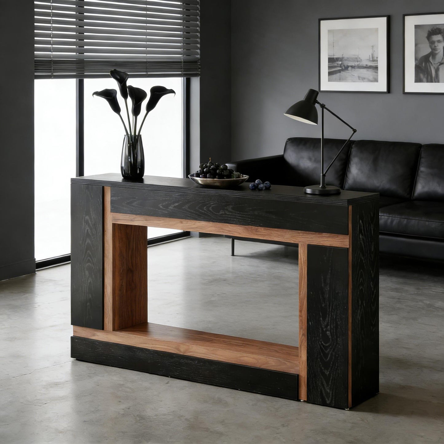 Rectangular Console Table with Walnut Black Finish - 63 Inch