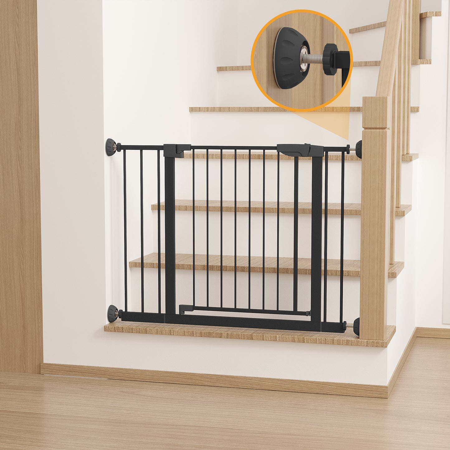 Pressure Mounted Baby Gate with Walk-Through Design - Black