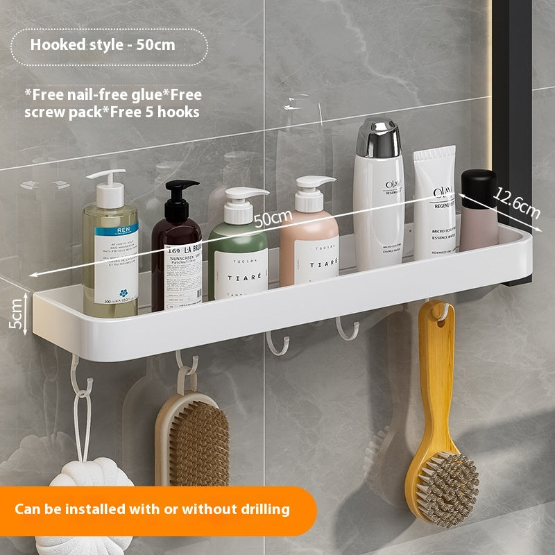 Punch-Free Wall-Mounted Bathroom Storage Rack Aluminum Home Organizer