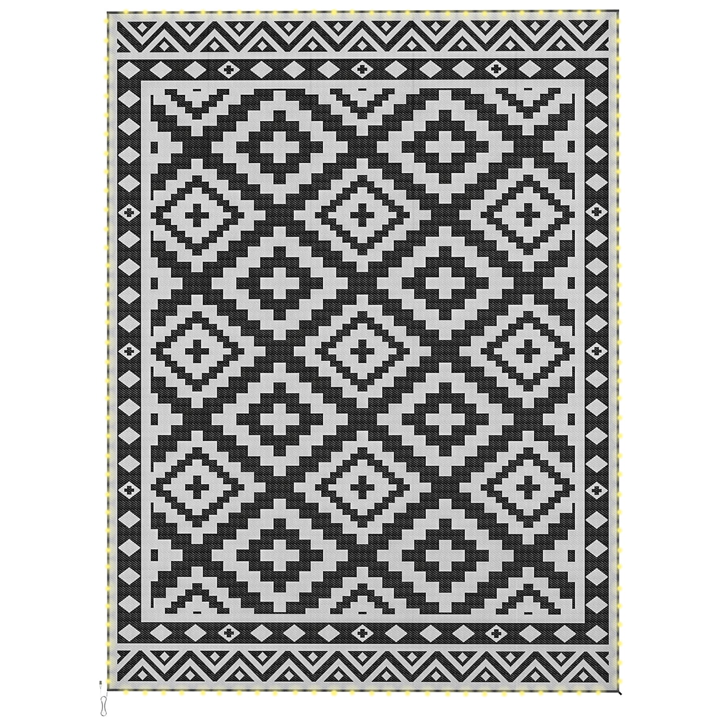 Reversible Outdoor Rug with LED Lights - Black & White 12x9