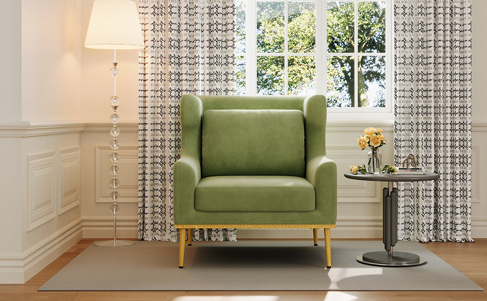 Modern Velvet Accent Chair - Green Armchair for Living Room