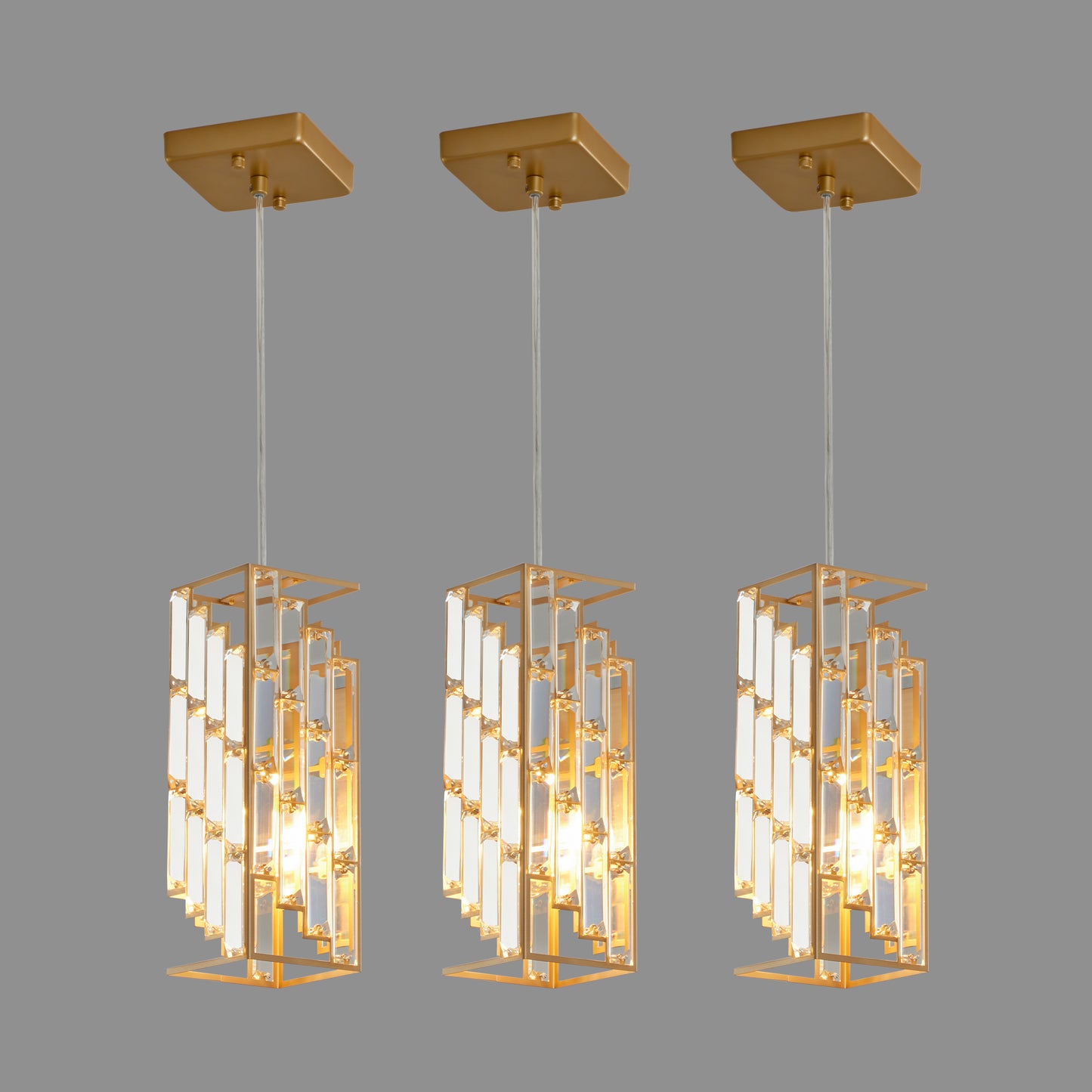 Modern Crystal Pendant Light Set - 3 Adjustable Fixtures