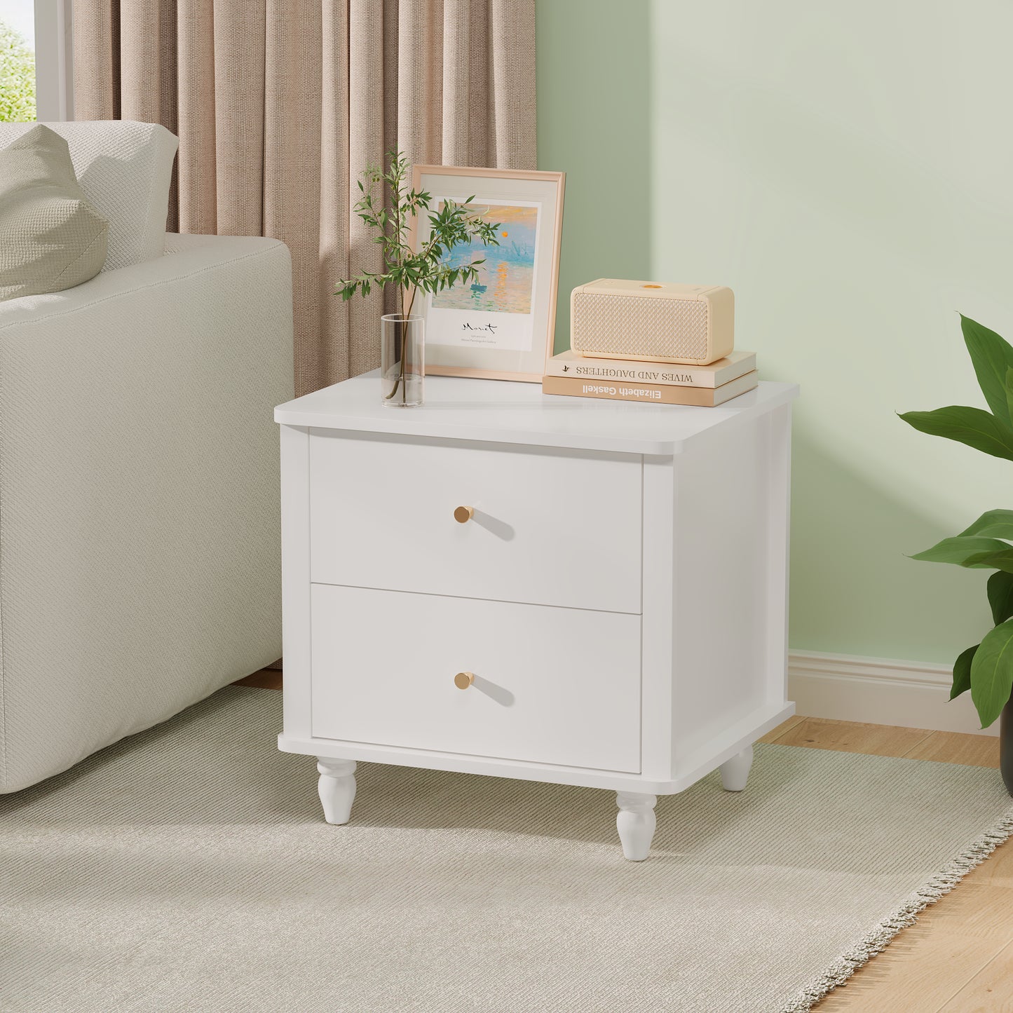 Modern White 2-Drawer Nightstand - MDF Bedside Table