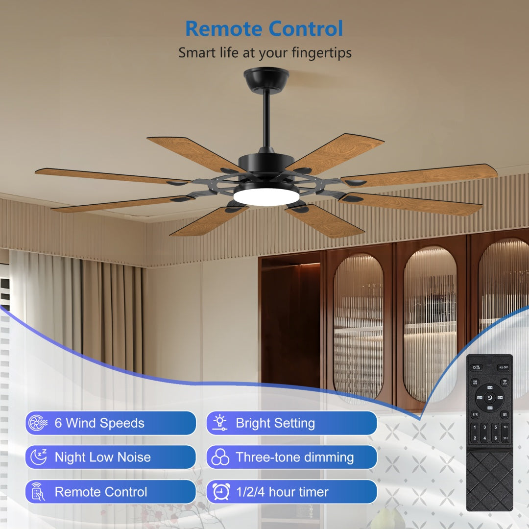 60 Inch Ceiling Fan with Lights and Remote Control - Reversible DC Motor, Black