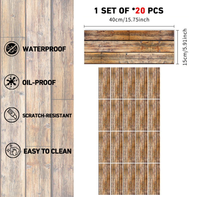 Wood Grain Waterproof Self-Adhesive Floor Stickers - 40pcs