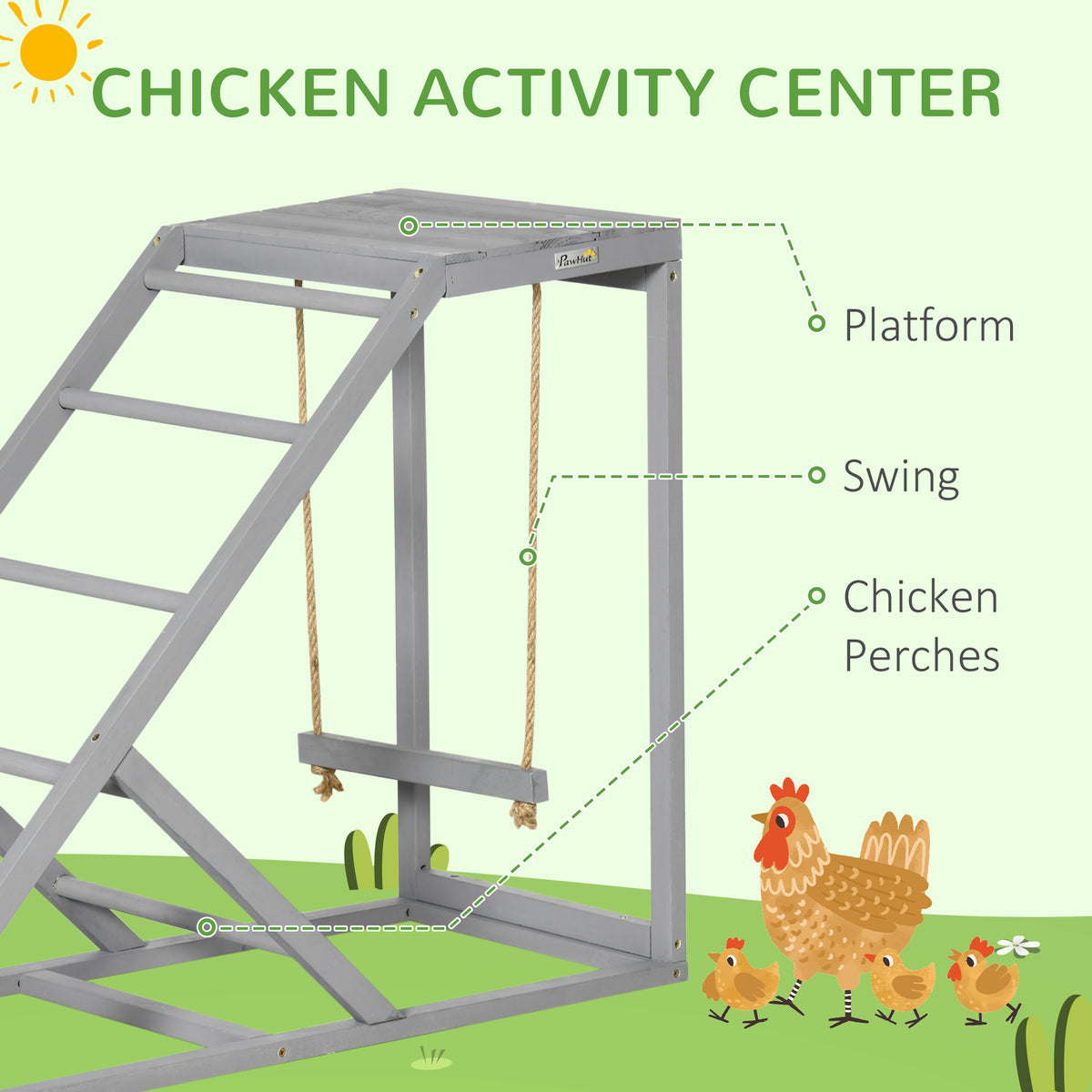 Chicken Play Swing Set with Perches & Ladder - Gray Outdoor Pet Toy