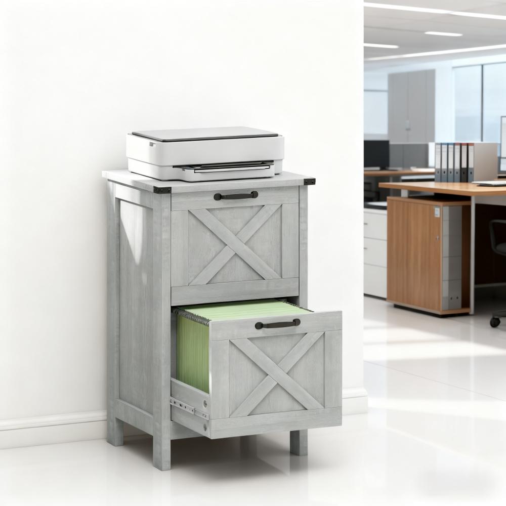 Farmhouse File Cabinet with 2 Drawers - Distressed Light Gray
