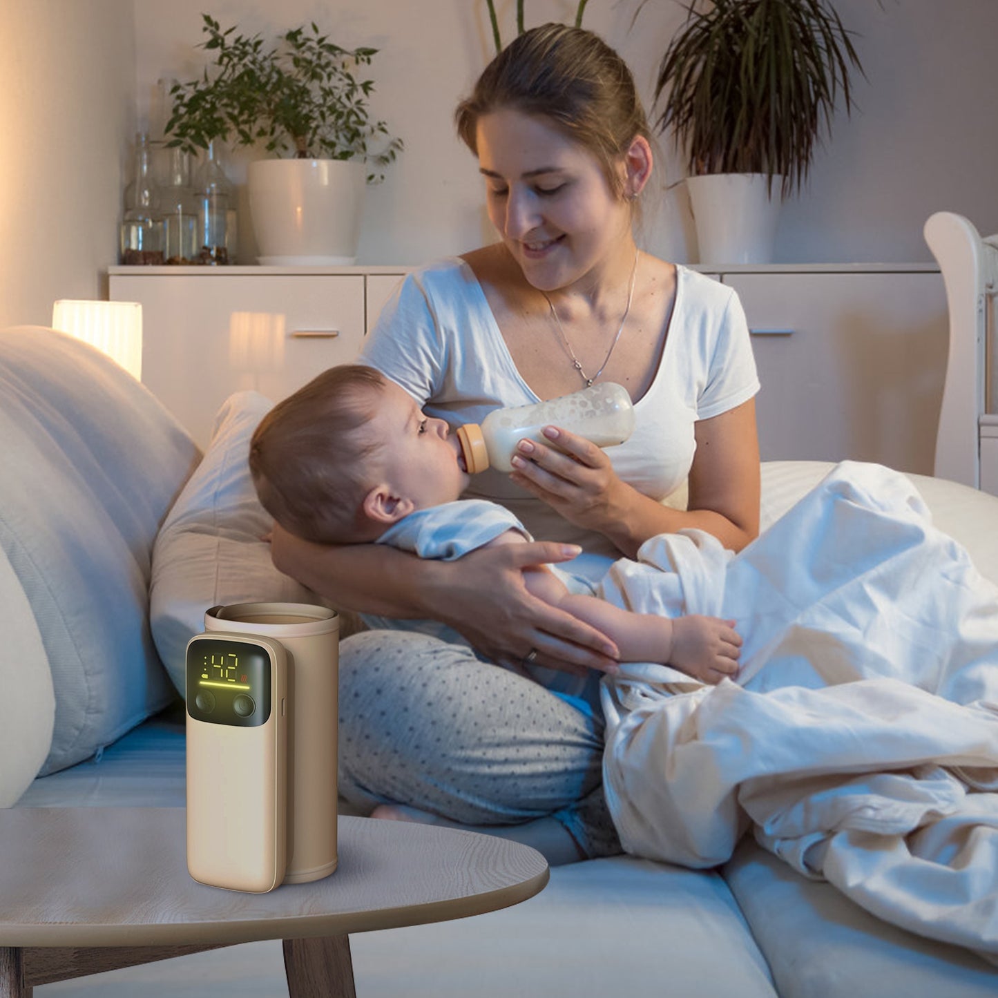 Portable Baby Bottle Warmer with Night Light - Travel & Home Use, 6 Heating Levels
