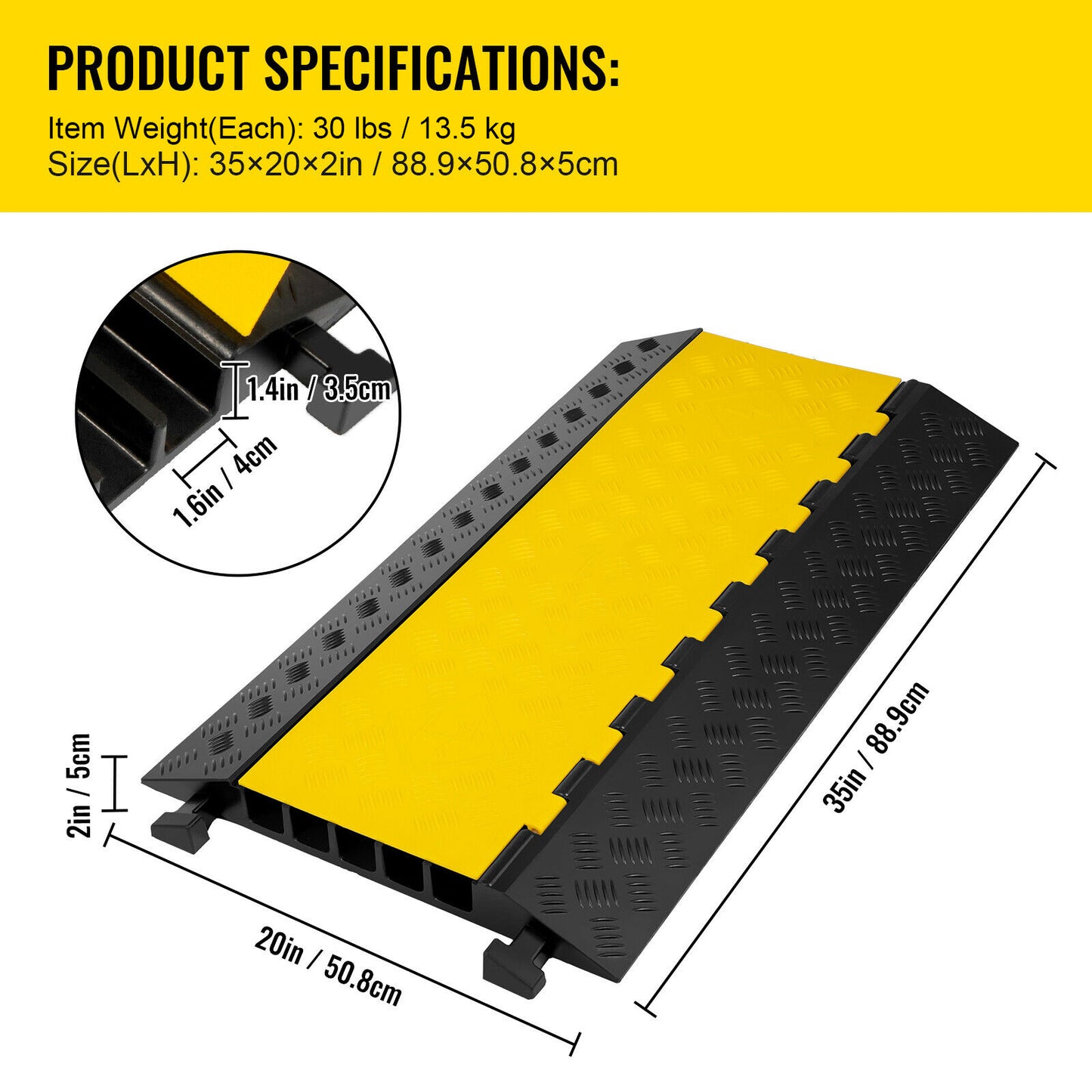 Heavy Duty 5-Channel Cable Protector Ramp - Black & Yellow