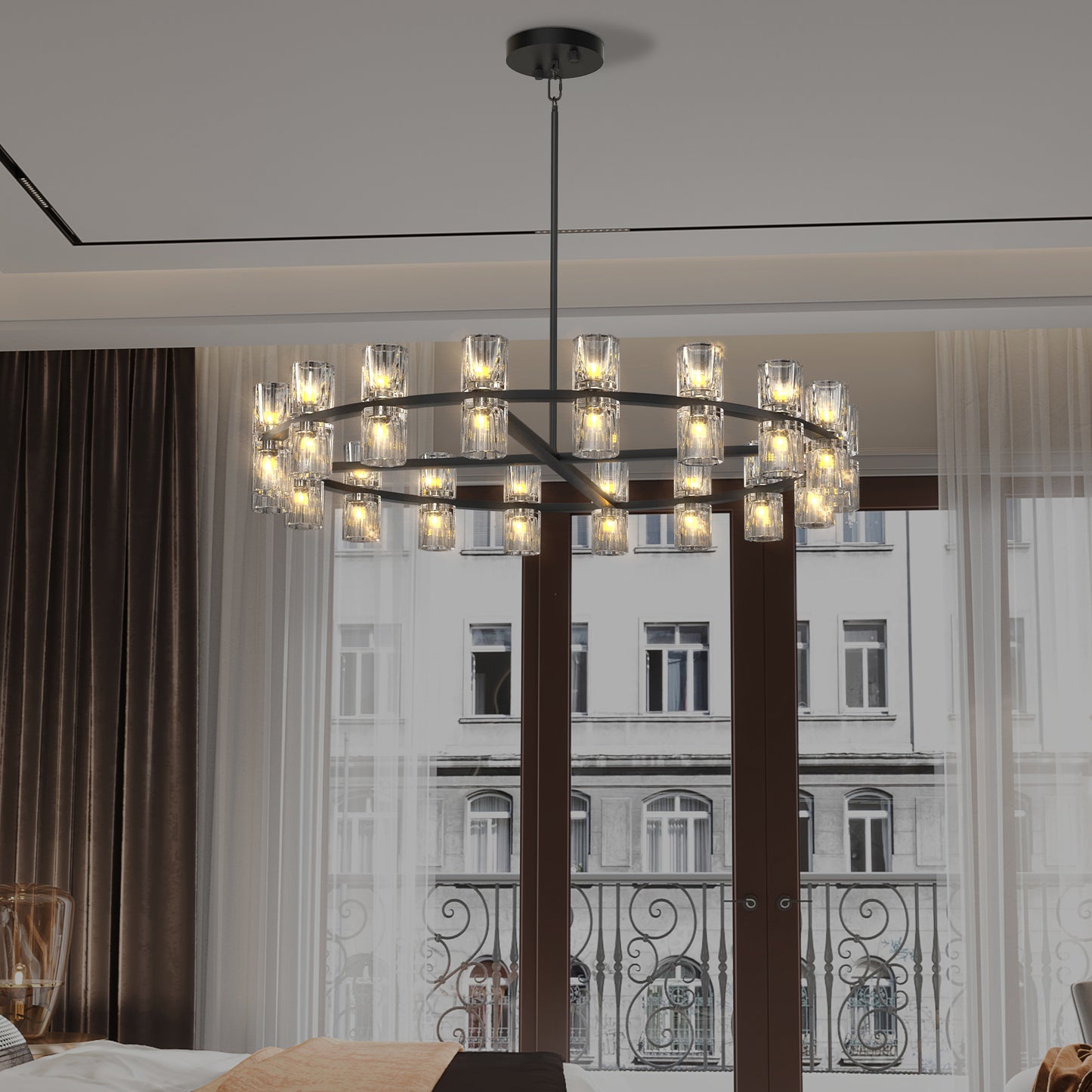36-Inch Crystal Chandelier - Modern LED Decorative Lighting