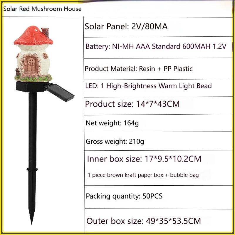 Outdoor Solar Mushroom Garden Light - Resin Lawn Landscape Lamp with Ground Stake