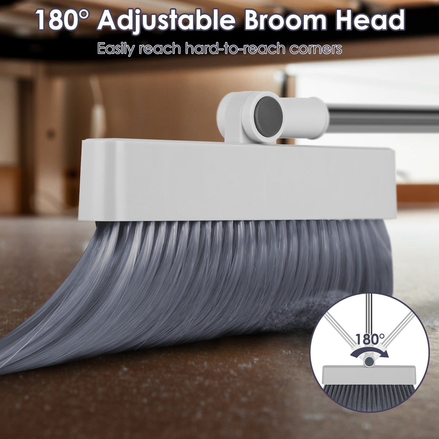 4-in-1 Stainless Steel Handle Broom and Dustpan Set for Indoor Outdoor Cleaning
