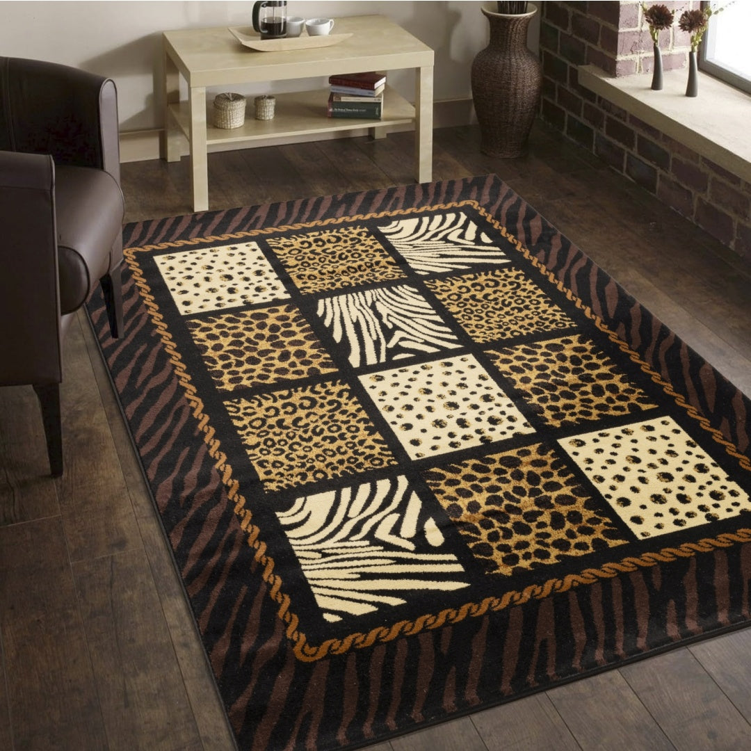 Animal Print Area Rug - 5'3" x 7'3" - Black Multi