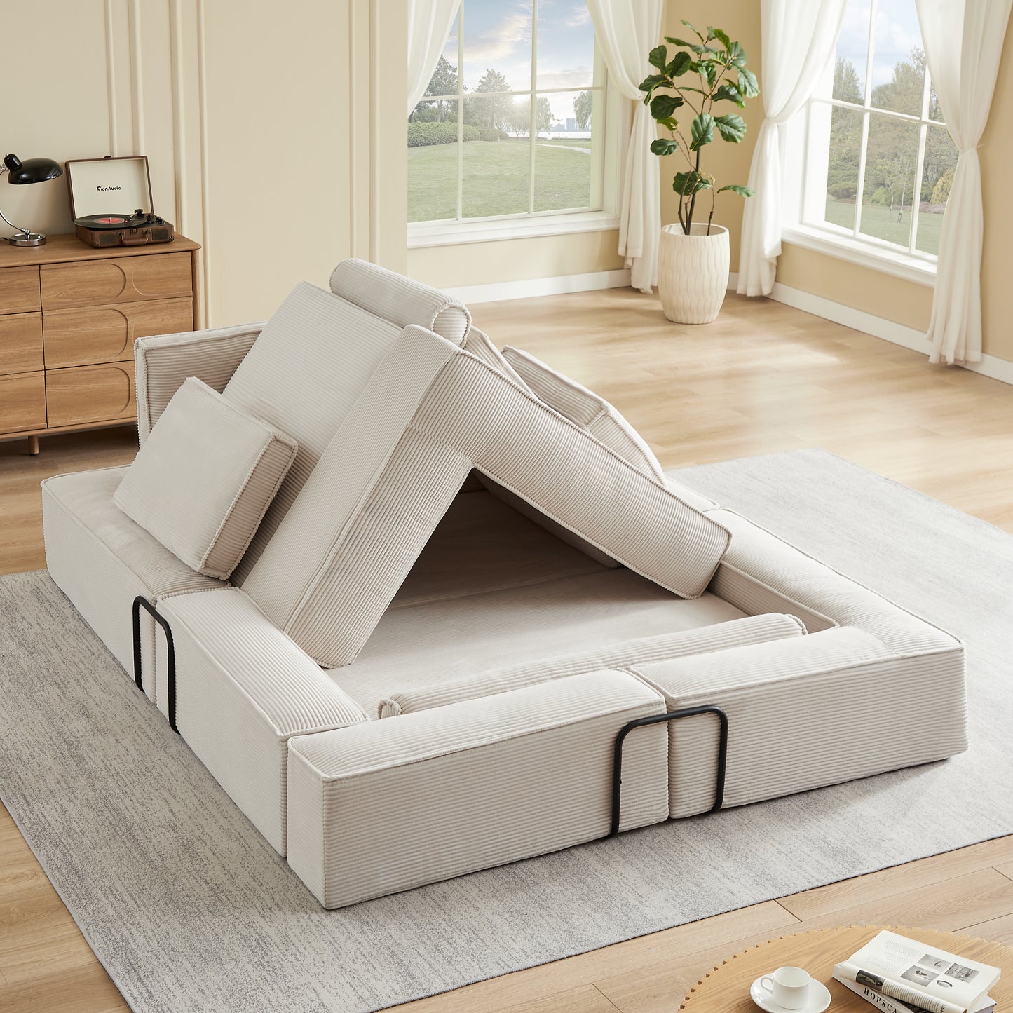 Large Modern Corduroy Sofa - Freely Combined Design, Khaki